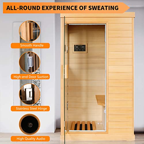 ToTibuy Far Infrared Home Sauna Low-EMF 800W Canadian Hemlock with Control Panel and Bluetooth Red