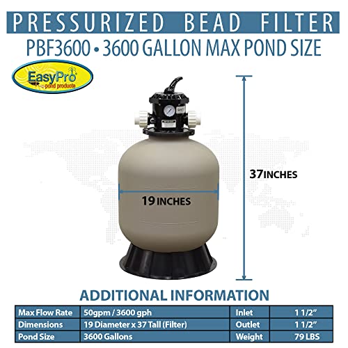 EasyPro Pond Products PBF3600 Pressurized Bead Filter 3600 Gallon Max