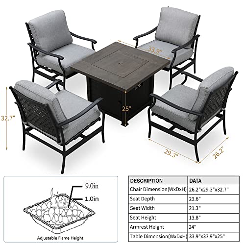 PatioFestival Patio Conversation Set with Propane Fire Pit and Rocking Chairs, 5 Pcs Grey
