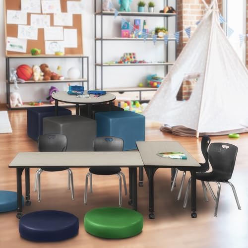 Regency Height Adjustable Mobile Classroom Table Set with 12" Chairs, Maple/Black