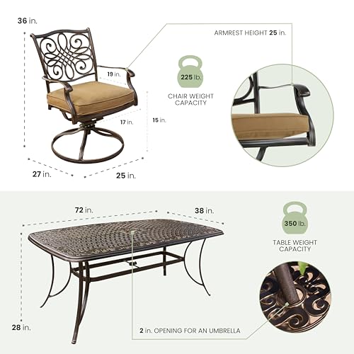 Hanover Traditions 7-Piece Patio Dining Set with 6 Swivel Rocker Chairs and Tan Cushions