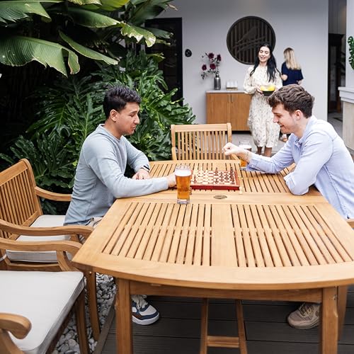 Cambridge Casual Mosko 7-Piece Teak Wood Patio Dining Set with Umbrella Hole and Beige Cushions