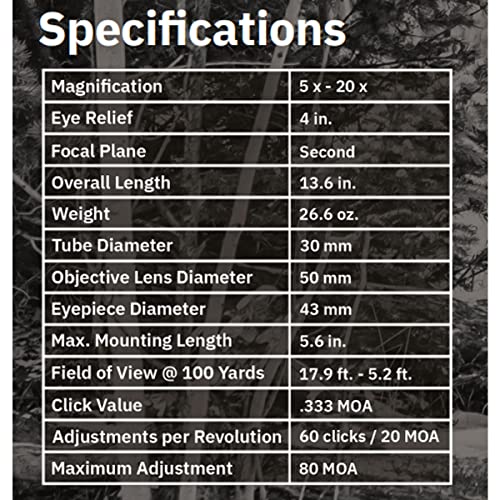 Huskemaw Optics Blue Diamond Series 5-20x50 Fogproof Waterproof Hunting Scope with HuntSmart Reticle Blue