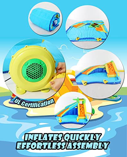 ROOJER 8-in-1 Inflatable Water Slide Bounce House with Blower and Accessories - Multi-Color