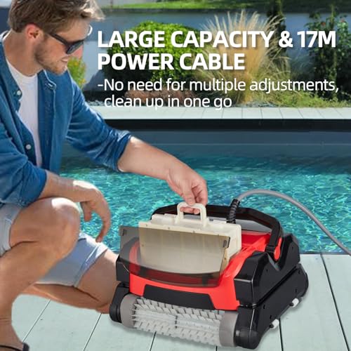 PioneerWorks Robotic Pool Vacuum Cleaner 130W Wall Climbing Red