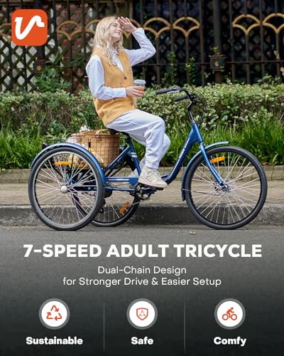Viribus Adult Tricycle 7 Speed Dual Chain Navy