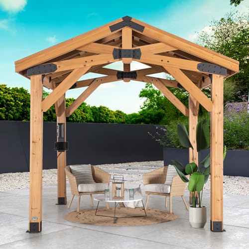 Backyard Discovery Norwood 10x10 Cedar Wood Gazebo Pavilion Light Brown