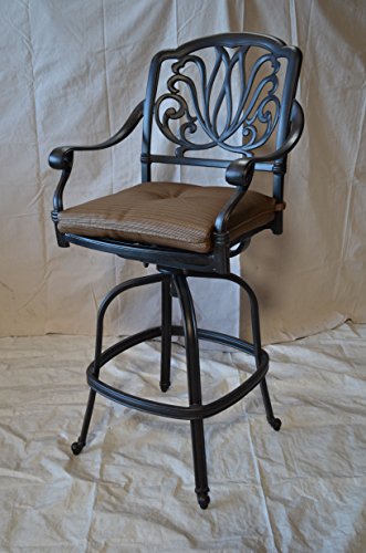 Patio Land Elizabeth Outdoor Patio Set 6pc Swivel Barstools 30" H Dark Bronze Cast Aluminum Walnut