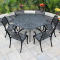 Oakland Living Modern Ornate Outdoor Mesh Aluminum 63-Inch Black Hexagon Patio Dining Set with Six Chairs