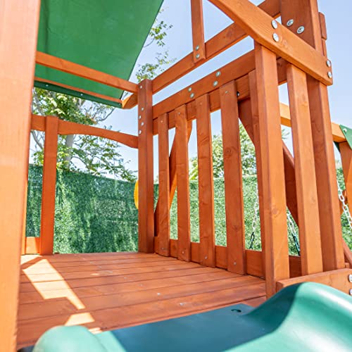 Sportspower Sherwood Wood Swing Set with Swings & Slide Green