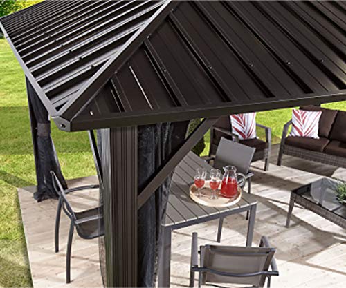 Sojag 12' x 16' Genova II Hardtop Gazebo Outdoor Aluminum Frame Shelter with Mosquito Net Black/Brown