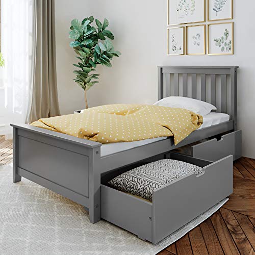 Max & Lily Twin Bed Frame with Headboard & Storage Drawers Grey