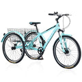 KOZYSFLER Adult Tricycle 7-Speed with 26-Inch Wheels, Wide Saddle, Rear Basket Green