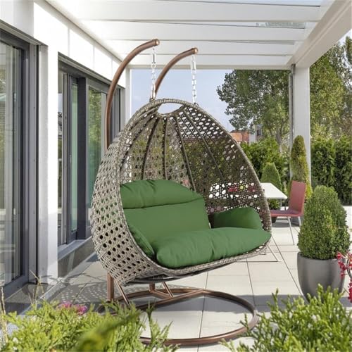 LeisureMod 2 Person Wicker Egg Chair Indoor Outdoor Lounge Dark Green