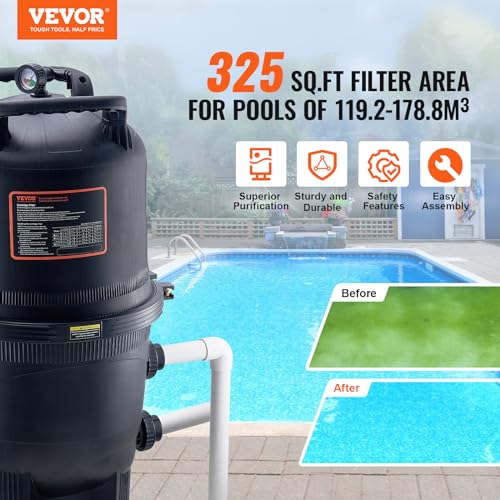 VEVOR PRO Cartridge Pool Filter Tank 320-325 Sq.Ft Upgraded Version with 4 Filters