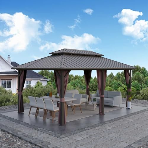 Yardsight 12'x18' Hardtop Gazebo Outdoor Aluminum Frame with Netting and Curtains