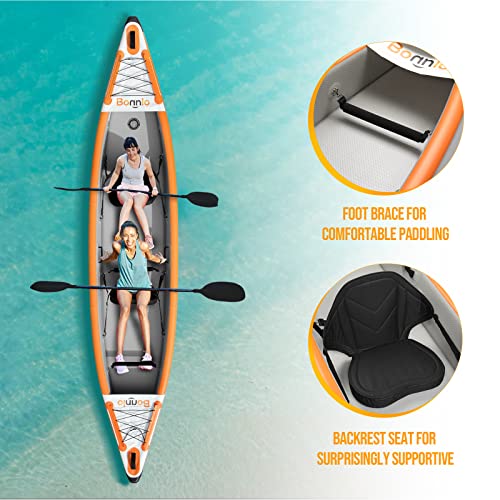 Bonnlo Inflatable Foldable Kayak with Seats and Pump Gray/Orange