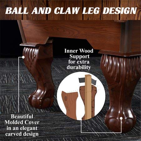 BARRINGTON 90" Ball and Claw Leg Pool Table with Cue Rack and Dartboard Set Green Cloth