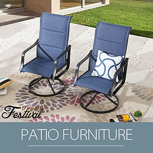 Festival Depot Outdoor Dining Chair Set, Metal Swivel Armchairs with Textilene Fabric, High Back, Blue, 6 pcs