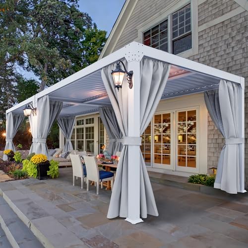 YITAHOME 10x13ft Louvered Aluminum Pergola with Adjustable Roof and Netting White