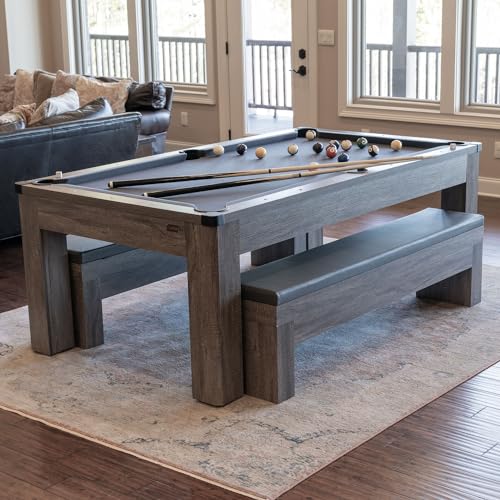Chamberlain Game Tables Rocky Mountain Nights 7ft Pool Table with Benches and Dining Top Gray