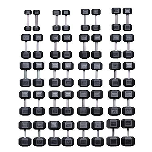 REP Rubber Hex Dumbbell Set 5-100 lb, Low Odor - Set C: 5-100 Only