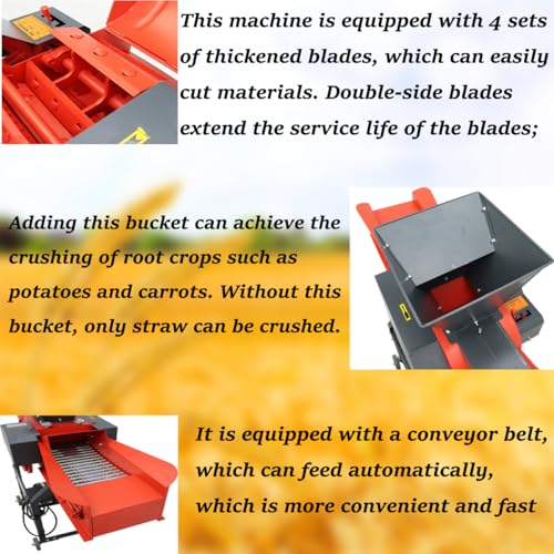 Banfluxion 220V 4-Blade Hay Cutter Pulverizer with Belt Conveyor Red