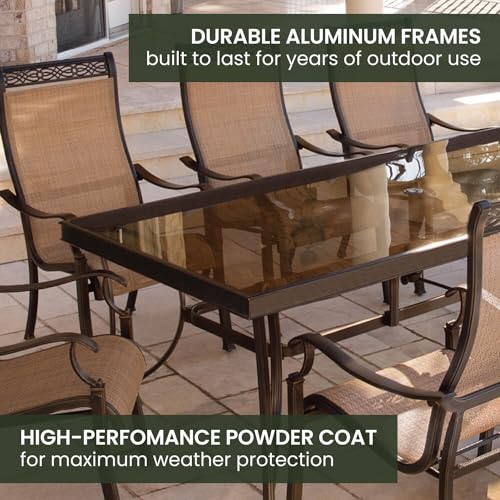 Hanover Monaco 9-Piece Outdoor Dining Set with Glass Table and 8 Chairs Tan