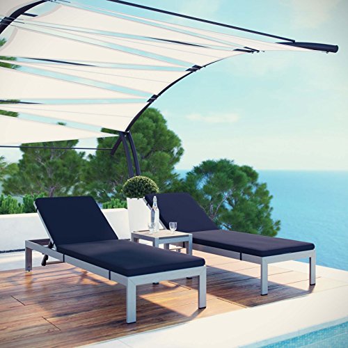 America Luxury - Outdoor Modern Contemporary Urban Patio Chaise Lounge Chair Set, Navy Blue