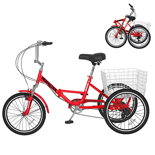 LILYPELLE Adult Folding Tricycle 7 Speed Red