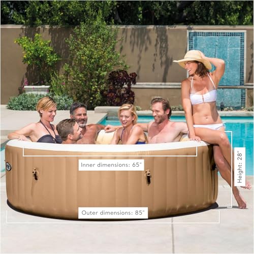 Intex PureSpa Bubble Massage Inflatable Hot Tub Set, 6 Person, Tan