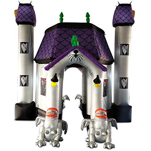 SAYOK 13.12ft Tall Inflatable Halloween Haunted House with Gargoyle and Lights White