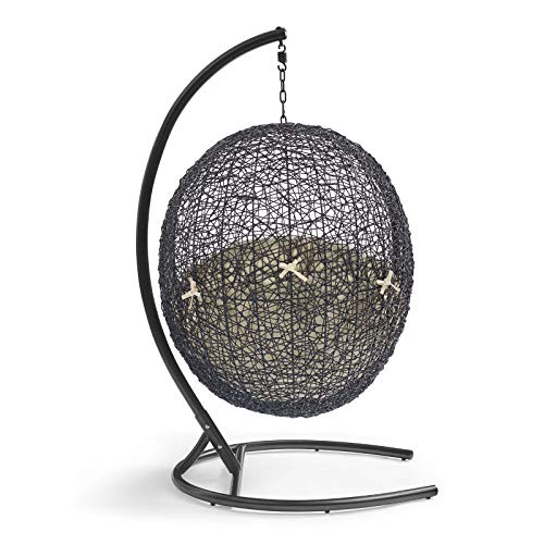 Modway Encase Wicker Rattan Outdoor Patio Swing Chair with Stand Black Beige