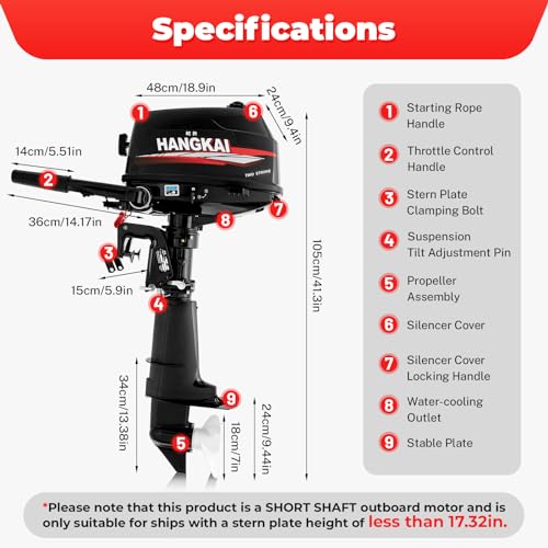 Wawuwao 2 Stroke 6HP Outboard Motor 102CC Short Shaft Gasoline Engine