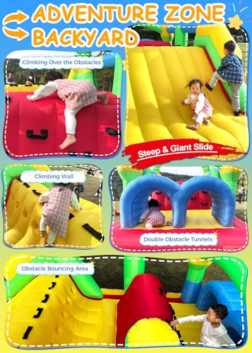 Whubefy Inflatable Bounce House Obstacle Course with Blower Red/Yellow/Blue/Green