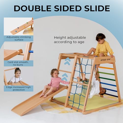 AVDAR Indoor Jungle Gym 8-in-1 Beechwood Toddler Climber Rainbow