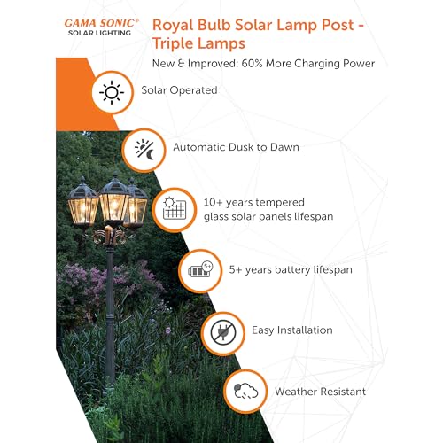 Gama Sonic Royal Bulb Solar Lamp Post Light Kit 89 Inch Weathered Bronze