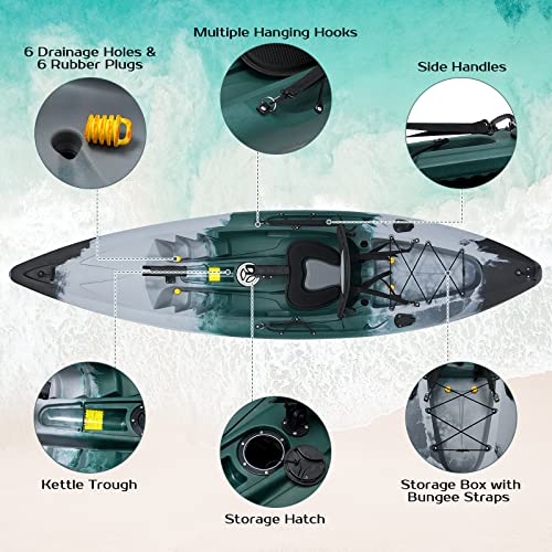 GLOBALWAY 9.7FT Sit-On-Top Fishing Kayak with Paddle & Rod Holders Gray + Green