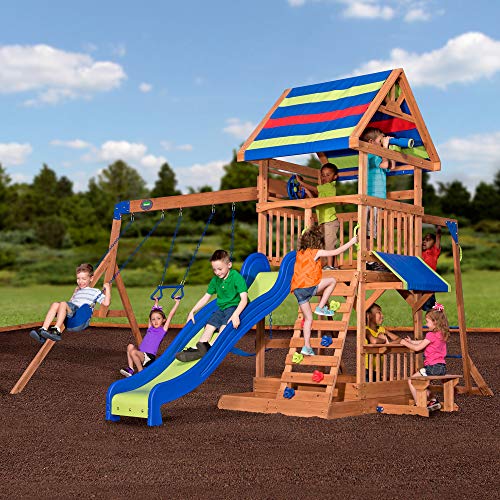 Backyard Discovery Beach Front Cedar Swing Set with Monkey Bars Multicolor