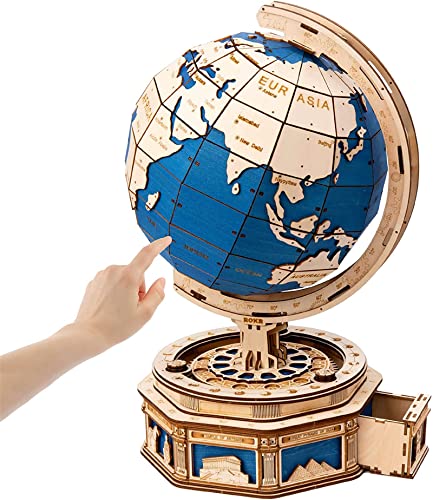 PRODCA 3D Wooden Globe Puzzle Box Wood Model Kit for Adults and Teens