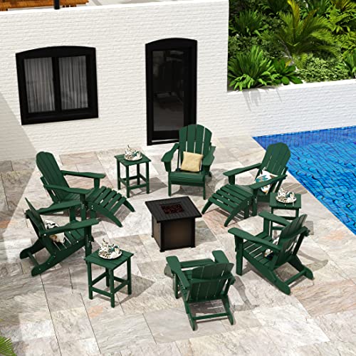 WO WESTIN OUTDOOR 6-Piece Folding Poly Lumber Adirondack Furniture Set with Side Tables and Ottomans Dark Green