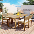 Merax Wood Outdoor Dining Table Set for 4 with Beige Cushions