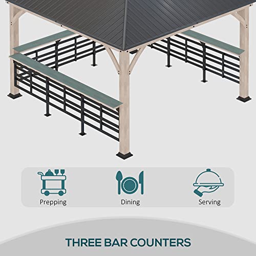Outsunny 11' x 11' Hardtop Gazebo with Metal & Acrylic Roof, Wood Frame, Bark Brown