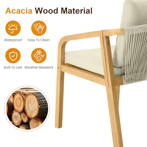 FansaFurn 6-Piece Outdoor Acacia Wood Patio Dining Chairs Beige