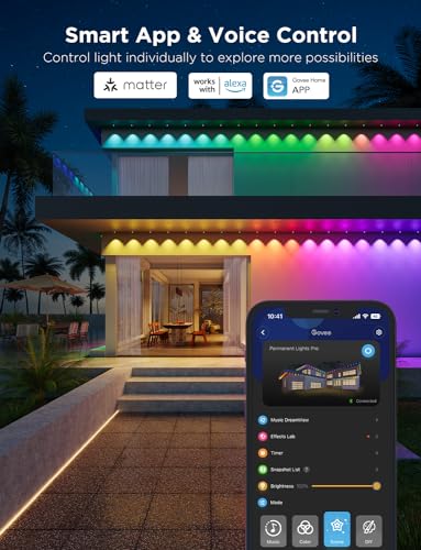 Govee 200ft Permanent Outdoor Lights Pro with 120 RGBIC LED, 75 Scene Modes, IP67 Waterproof, Works with Alexa - White