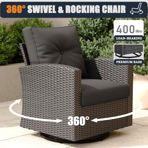 KHOLH 13-Piece Patio Furniture Set with Fire Pit Table, All-Weather Wicker Sectional Sofa and 4 Swivel Chairs Black