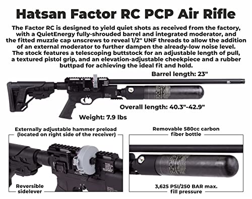 Wearable4U Hatsan Factor RC PCP .22 Caliber Air Rifle Bundle with Scope and 250 Pellets