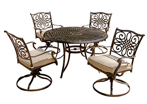 CAMBRIDGE Seasons 5-Piece Outdoor Dining Set with 4 Cushioned Swivel Rockers and 48" Round Table Tan