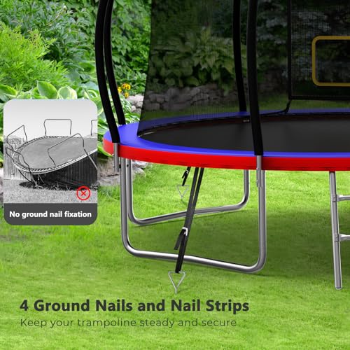 Lyromix 12FT Outdoor Trampoline with Safety Enclosure Red & Blue