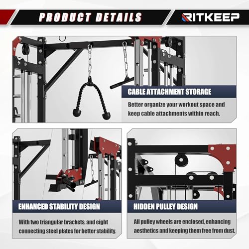 RitKeep Fitness PMAX 5600 Smith Machine 6-in-1 Home Gym Black&Red